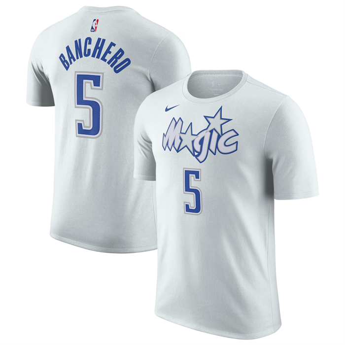 Men's Orlando Magic #5 Paolo Banchero Silver 2025/26 City Edition Name & Number T-Shirt